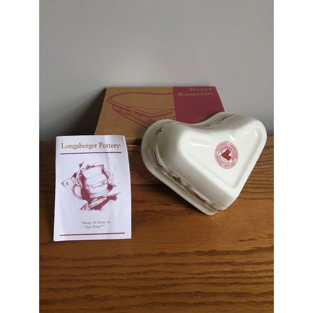 Longaberger Pottery Woven Traditions 'Traditional Red' Heart Ramekin Dish 39748